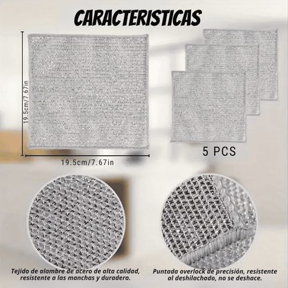Set X5 Paños De Alambre Limpieza Cocina